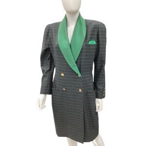 Polatof Blazer Women’s SizeM Long Pockets SmallBreastPocket Stripes Black &Green